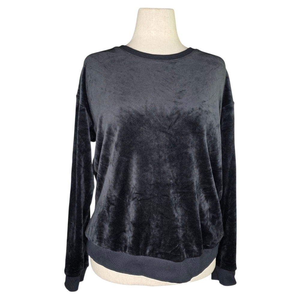 Banana Republic Black Velour Pullover Sweatshirt Top Size L Soft Plush